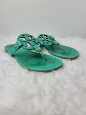 Tory Burch Miller Womens Sandals Size 5 Blue Turquoise Medallion Logo Flip Flops