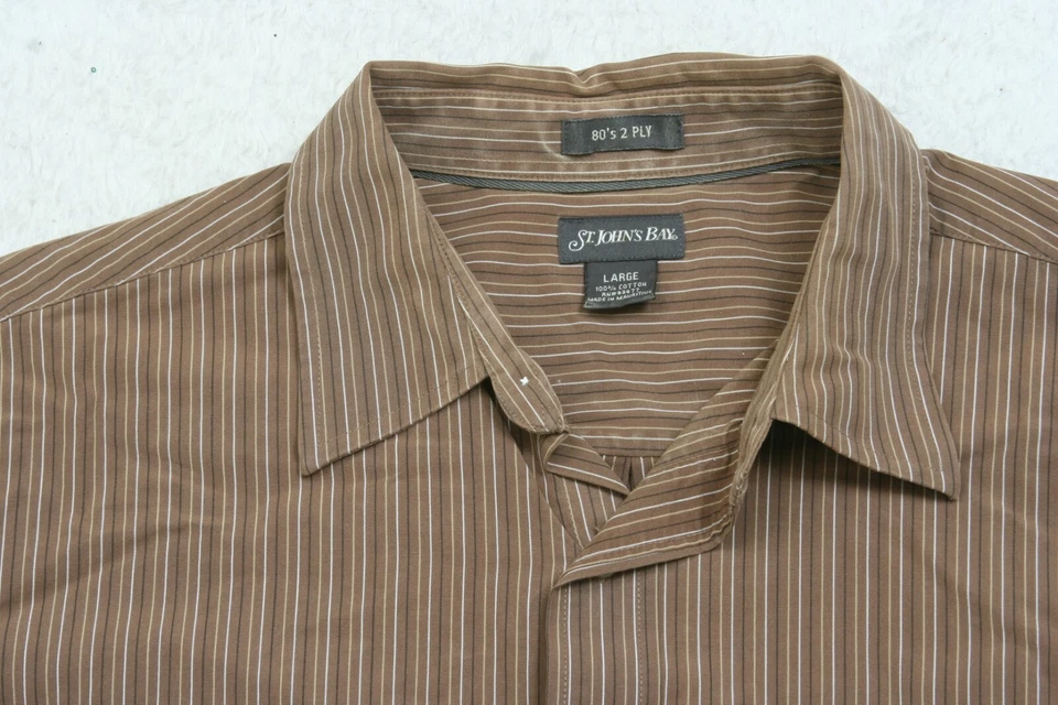 St. John's Bay Brown Dress Shirt Button Up Large Striped Mans Long Sleeve AP125 - Image 3 of 4