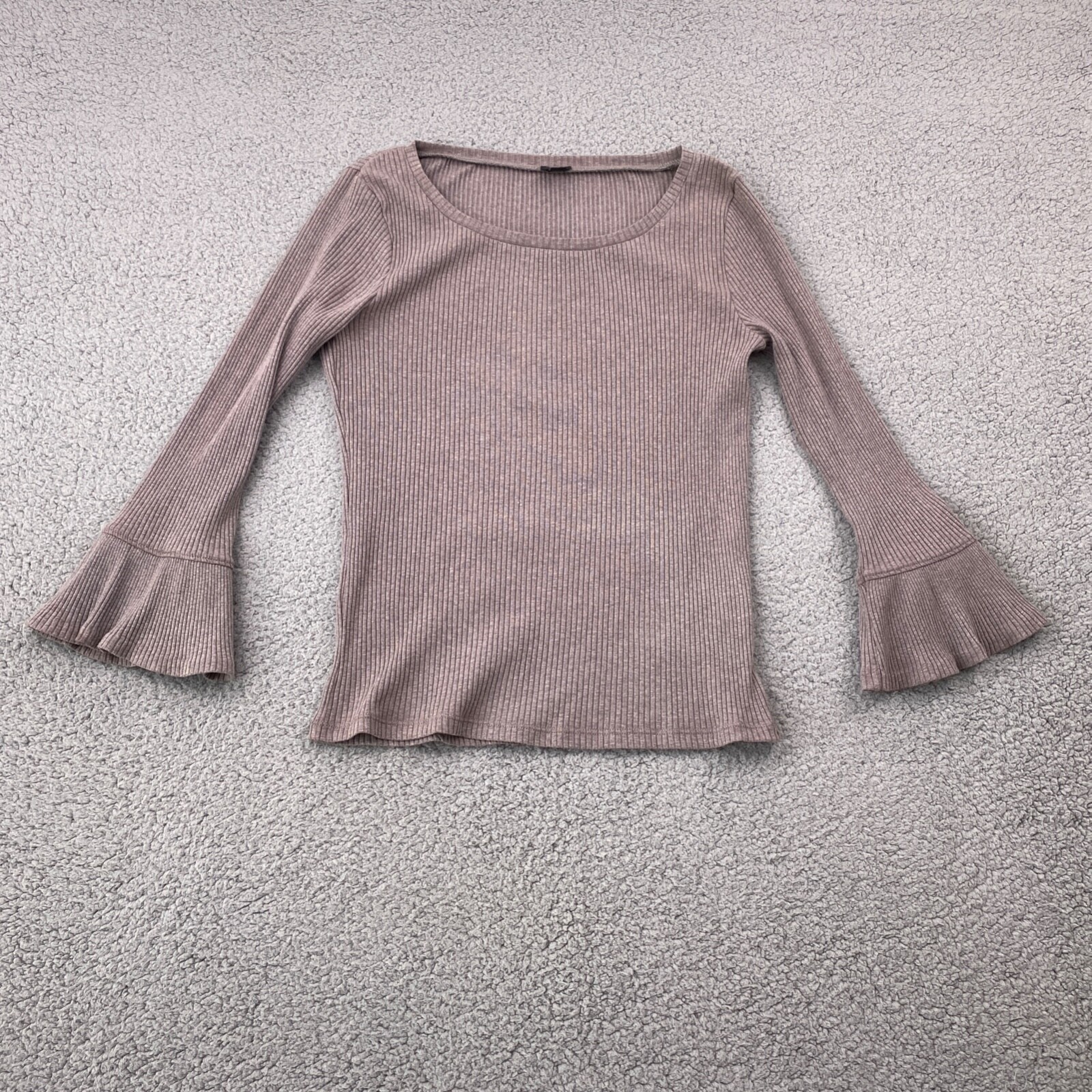J Crew Top Women's Sz S Gray Ribbed Bell Sleeve H0730