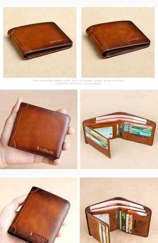 Billetera De Cuero 100% Genuino Vintage De Hombres Cartera De Tarjetas Monederos - Foto 11 di 18
