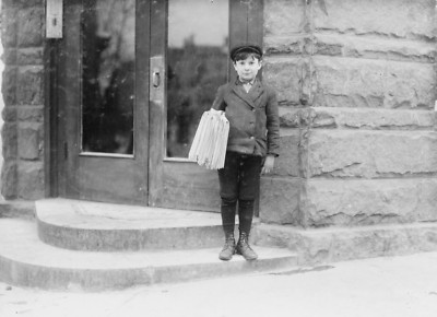Black and White Photo News Boy Newspaper 1909 On the Corner  8x10  Reprint  A-21