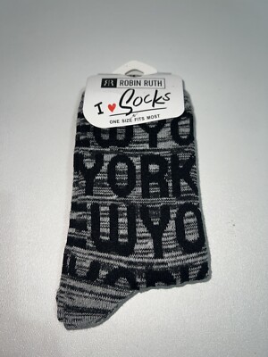 NWT! Robin Ruth I love Socks Black & Gray New York Print Crew Socks One ...