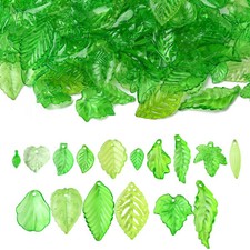 300pcs Transparent Acrylic Leaf Charms Green Plant Leaves Charms for DIY Making