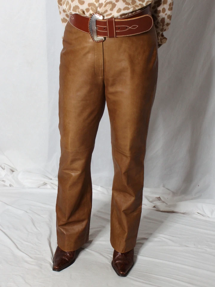 Pantalones de cuero para mujer marrón tostado 6 SUAVE piel de cordero Isda & Co Mob Wife pantalones raros Foto 2 de 4