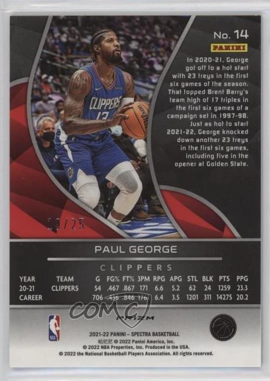 2021-22 Panini Spectra Meta Prizm /25 Paul George #14 - Image 2 of 2