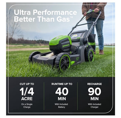 #ad #ad Greenworks 60V 17 inch Cordless Lawn Mower with 4Ah Battery and 3A Charger $266.15