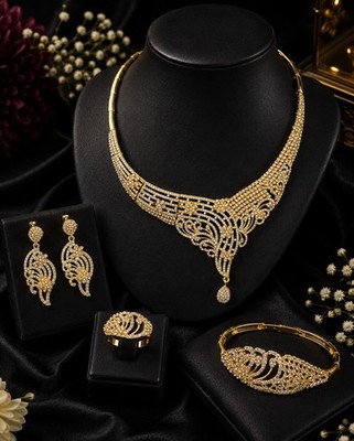 Luxus 18K Vergoldet Edelstahl Schmuck Set für Damen Dubai Stil Set