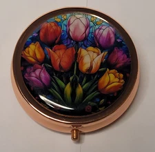 Medicine Pill Box Colorful tulips - round 3 compartment - for pocket or purse