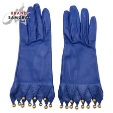 HERMES Blue Leather Gloves Women's 504899