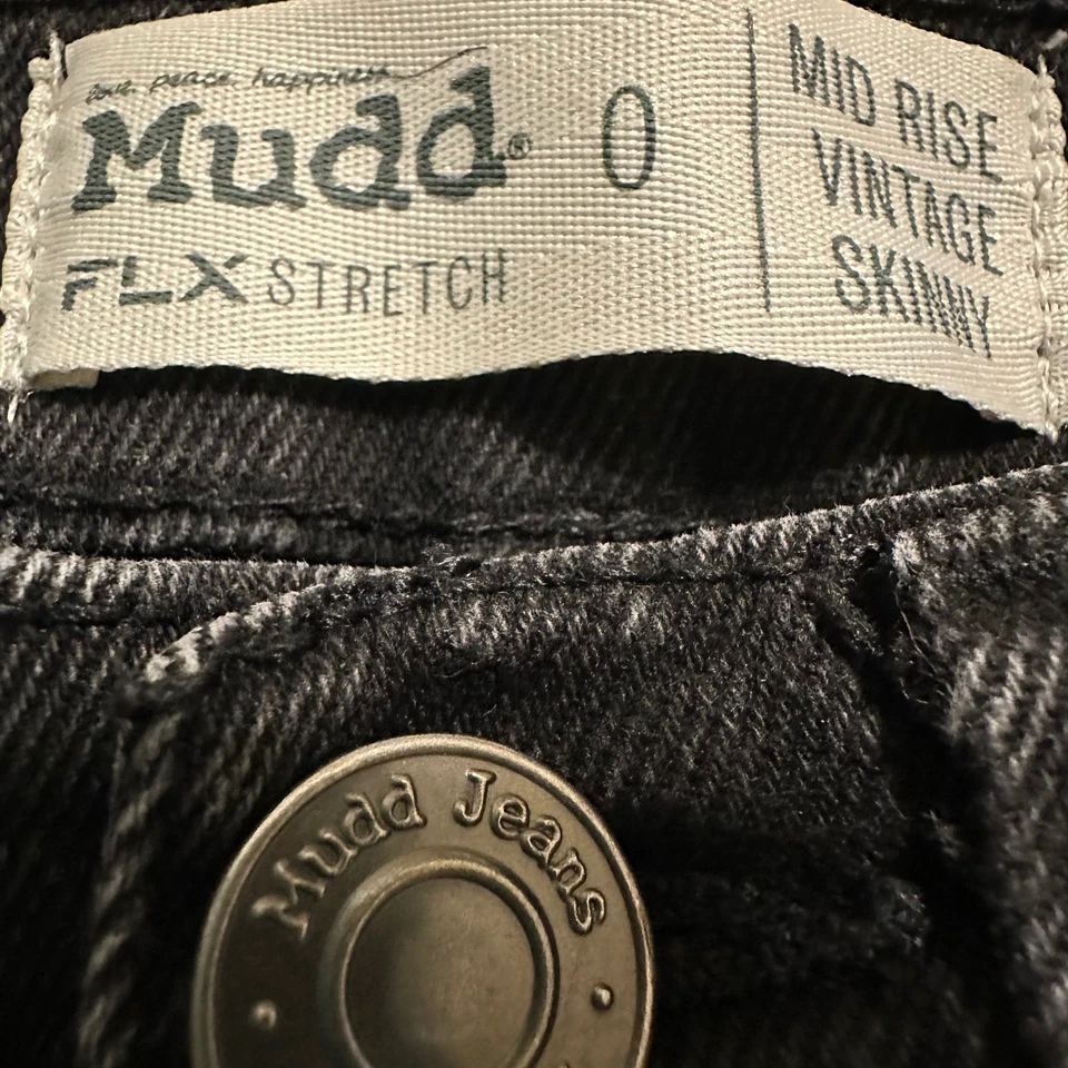 Pantalones de mezclilla Mudd Jeans para niñas talla 0 negros tiro medio vintage ajustados FLX elásticos  Foto 4 de 4