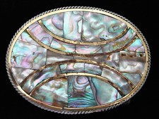 QG27156 VINTAGE 1970s  ABALONE SHELL  SOUTHWESTERN DESIGN ART BELT BUCKLE