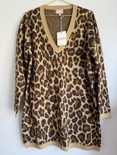 NWT! Show Me Your MuMu Hartford Knit Sweater Dress Leopard V Neck Tunic Sz: XL