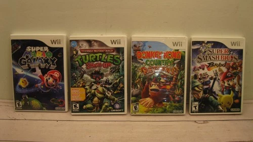 Lot of 4 Wii Video Games Mario Galaxy Turtles Donkey Kong Super Smash Bros