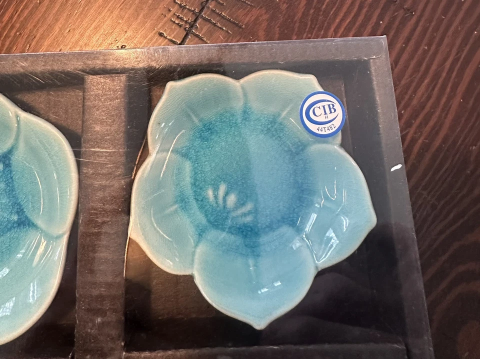 Juego de 4 mini cuencos de preparación para inmersiones condimentos de flores de vidrio verde azulado Global Home Foto 3 de 4