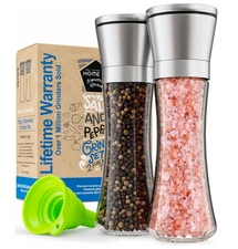 Home EC Salt & Pepper Grinder Set – Stainless Steel, Adjustable Ceramic, Glass