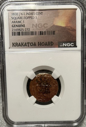 1838 J N.E. Indies Cent NGC Krakatoa Hoard Square-Topped 3 Arabic 1 Genuine DL50