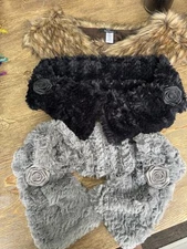 Lot Of 3 Dennis Basso Womens Faux Fur Scarfs Pull Through. Black Grey Animal