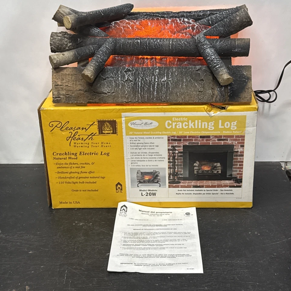 Pleasant Hearth Crackling Logs L-20W 20" Electric Fireplace Insert Natural Wood - Image 3 of 4