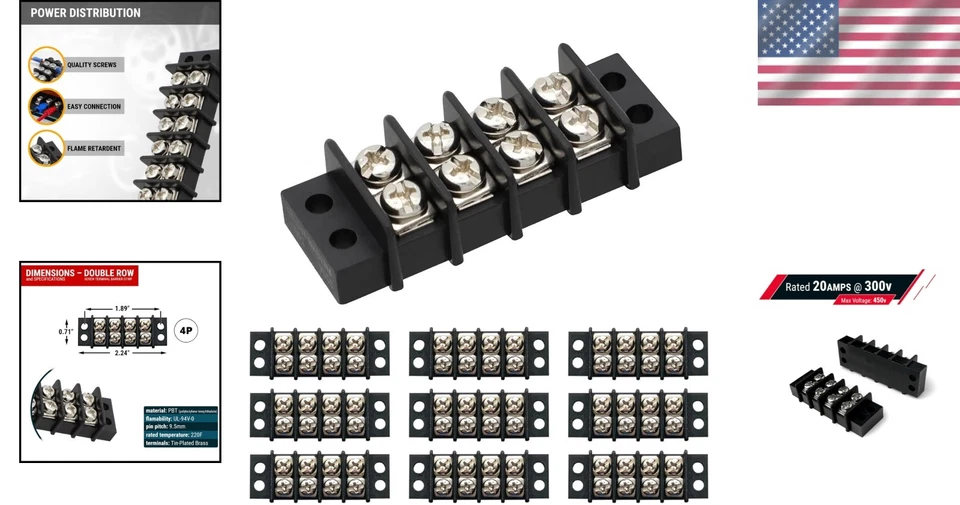 Durable 4 Circuit Terminal Junction Block with Barrier Strip - ROHS Compliant - Image 2 of 4
