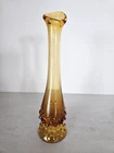 Vintage Amber Fenton Hobnail Bud Vase 9" Tall