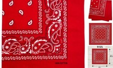 100 Cotton Bandana for Men  Women 22" x 22" Paisley Pattern Handkerchief Red