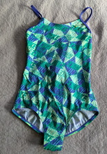 NIKE One Piece Swimsuit Youth Girls 14 11-13 Years Blue Green Yellow Swim Suit