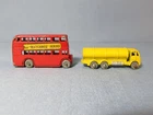 2-Moko Lesney 1950s Yellow Tanker Truck & #5 Matchbox London Bus Metal Wheels