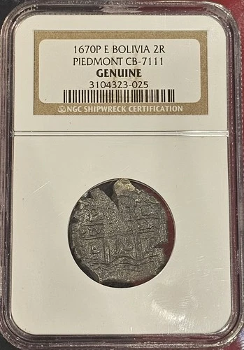 1670 P E Bolivia Cob 2 Reales Piedmont Shipwreck NGC Genuine
