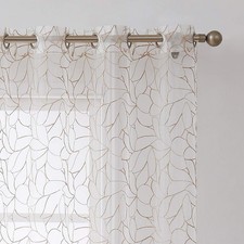 Pair of 2 Long Length 54 Wide x 96 Inches Long Sheer Embroidered Curtains wit...