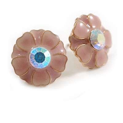 Ohrstecker 15 mm D/ Asche Rose Emaille Blume in Gold