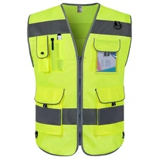 High Visibility Vest 9 Pockets Reflective Safety Work Vest For Men Women Hi Vis 
