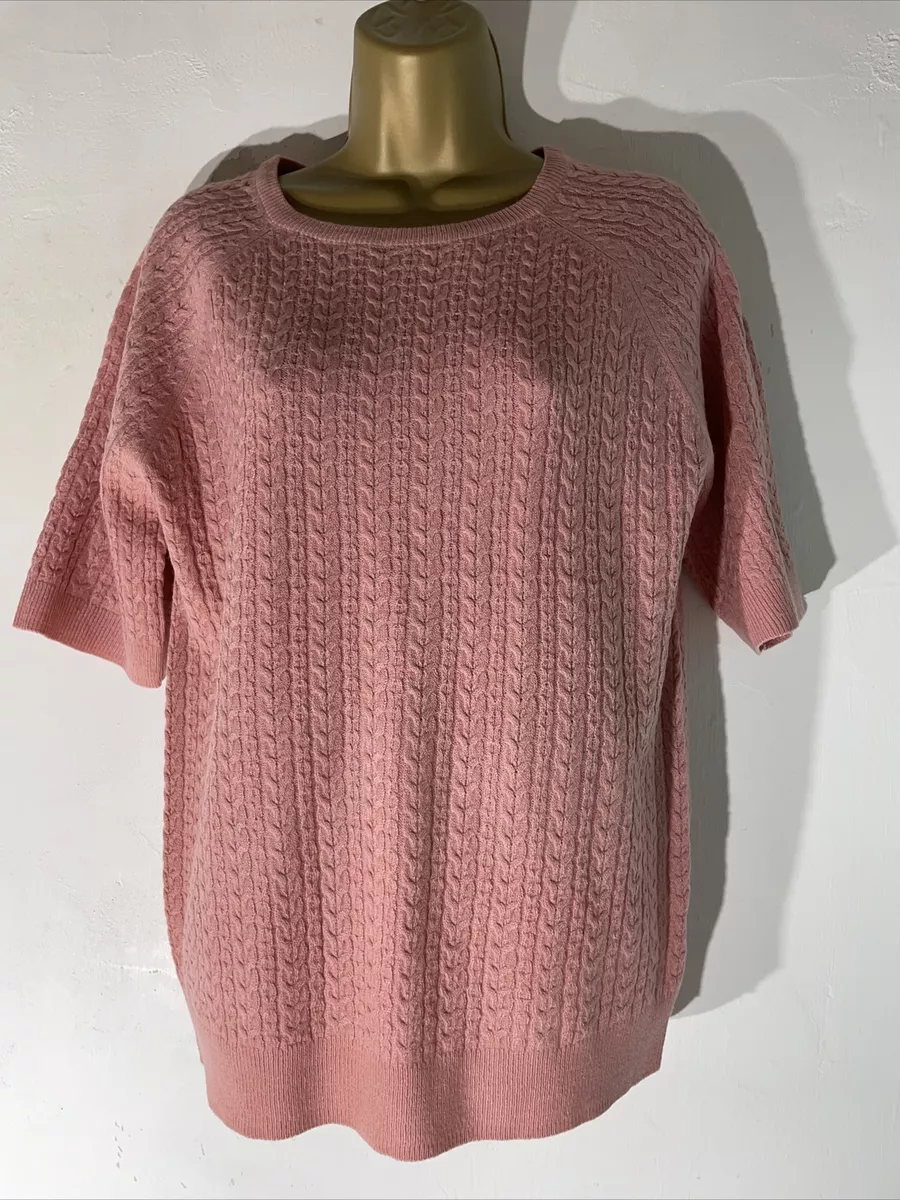 womens Papaya Uk 16 Pink Thin Cable Knit Short Sleeve Casual Pullover Jumper