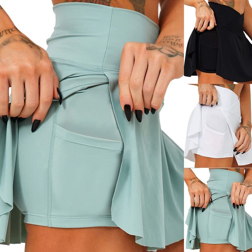 Womens Skirt Flared Culotte Pants High Waist Yoga Sport Ladies Mini Shorts Skort