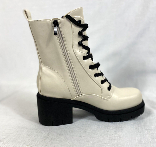 Nine West Combat Boots Platform Women's Size 9.5M Cream Black Lace Up Steam Punk - Picture 6 of 15
