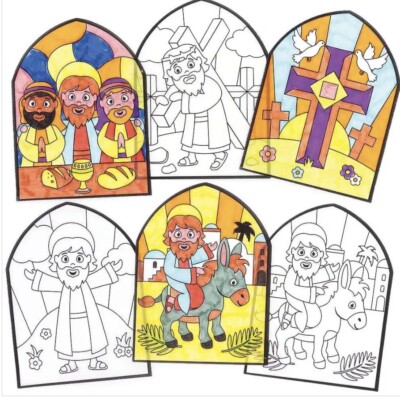 Easter Holy Week Colour in Window Decorations  - Pk of 6 - Children's Art Craft