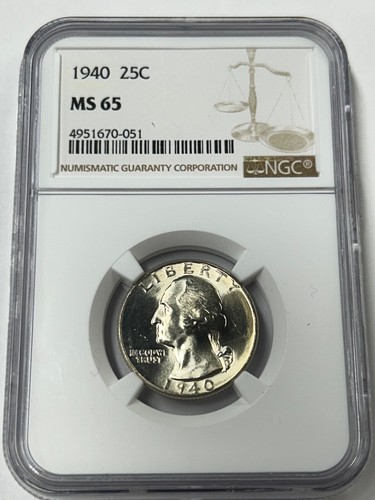1940 P Washington Silver Quarter NGC MS65 - Picture 2 of 8