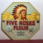 VINTAGE FIVE ROSES FLOUR 8” PORCELAIN BREAD PASTRY SIGN INDIAN CHIEF