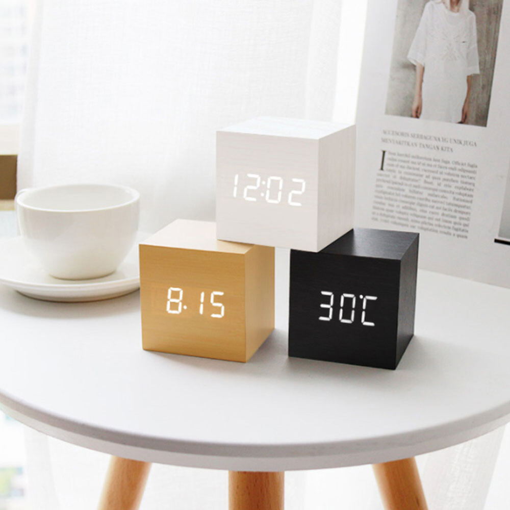 Digital Alarm Clock Wooden LED Temperature Electronic Voice Control Table Clocks photo Digital Alarm Clock Wooden LED Temperature Electronic Voice Control Table Clocks featured image