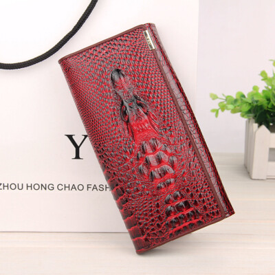 Women's Crocodile Leather Clutch Bag Large Capacity Wallet ID Card Holder Purse