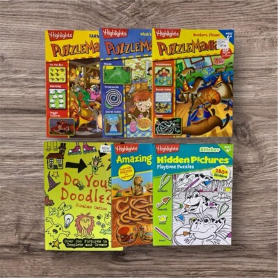 Highlights 6 Book Lot Amazing Mazes, Do You Doodle, PuzzleMania, Hidden Pictures