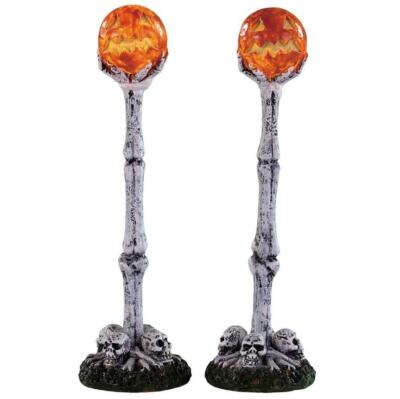 Lemax Spooky Town  2 Lighted Lantern Bone Post  #94490 New