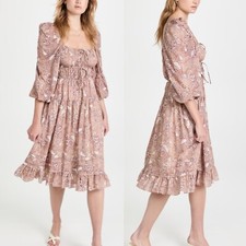 Ulla Johnson Isla Pleated Dress Sandalwood pocket midi floral bohemian 0