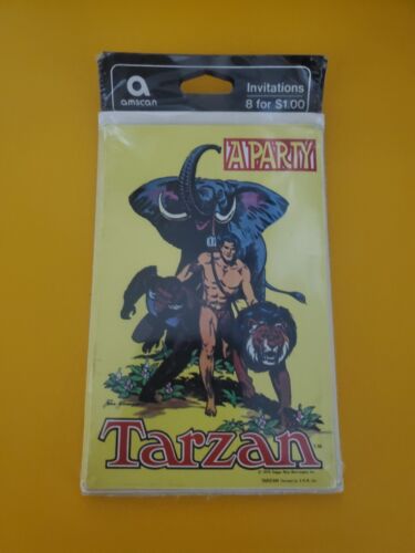 Invitations de fête vintage TARZAN 1975 fabriquées aux États-Unis.  AMSCAN, scellé - Photo 1/2