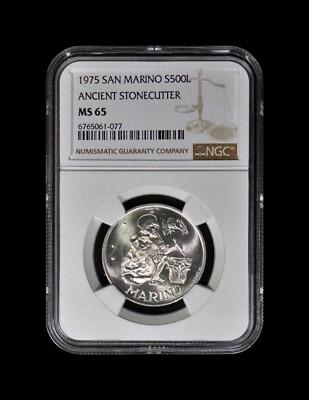 【大幅値下げSALE中】 イタリア 1975年 500リラ サンマリノ記念 銀貨 SAN MARINO. 1975, 500 Lire, Silver - NGC MS65 - St Marinus