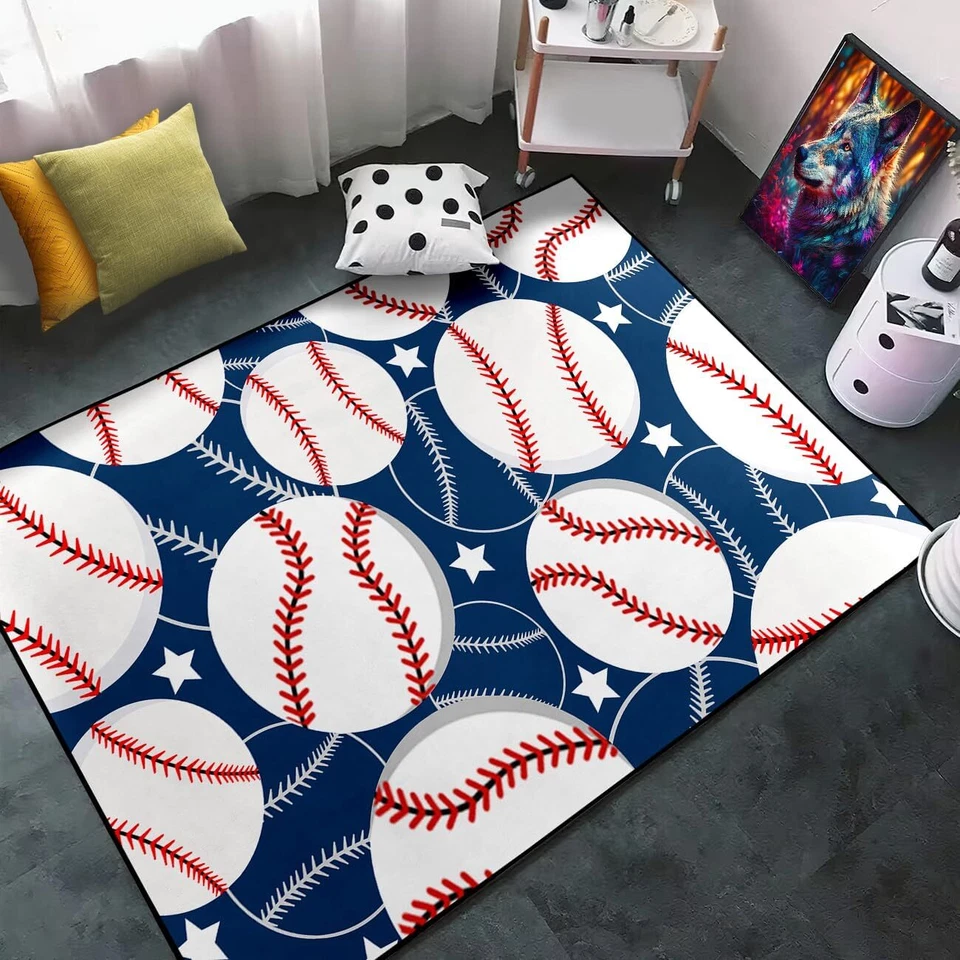 Baseball Rug - Baseball Rug for Boys Kids Room Sports Carpet Rugs for Boys Kids - Image 2 of 4
