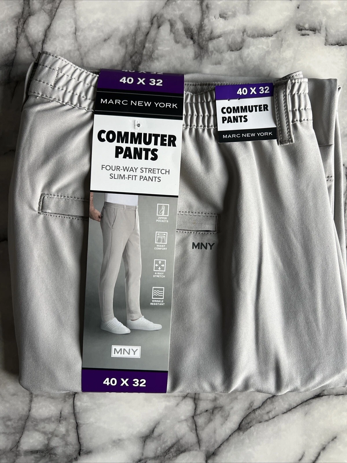 Marc New York Men’s Commuter Pant Slim Fit 4 Way Stretch Grey 40Wx32L