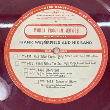 16” WPS Radio Transcription Record Frank Westerfield And His Band
