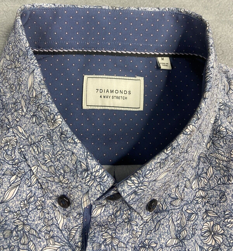 7 Diamonds Shirt Mens Medium Blue Floral 4 Way Stretch Performance Casual Button - Picture 4 of 10