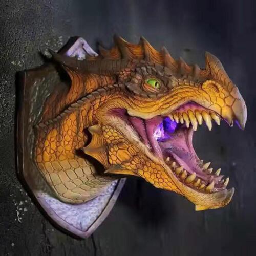 3D Drachenkopf Wand Skulptur LED Rauch Dinosaurier Wohndeko Statue Kunst/ - Bild 9 von 30