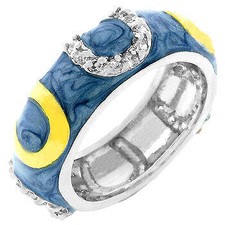 Blue Enamel Horseshoe Ring Cubic Zirconia 1 ct.